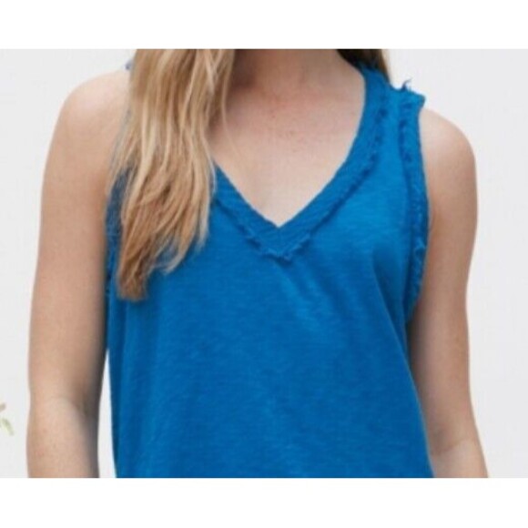 New MICHAEL STARS Womens (3X) Blue (Pacific) Dina Fabric Mix V-Neck Tank Top $98 - Picture 3 of 10